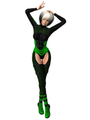 Animated Female Characterin Green Bodysuit