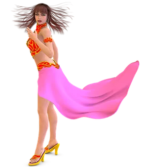 Animated Female Characterin Redand Pink Outfit