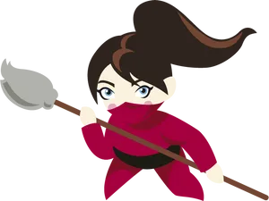 Animated Female Ninjawith Spear PNG image