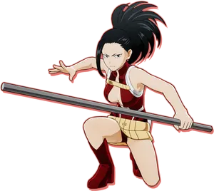 Animated Female Warrior Action Pose PNG image