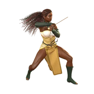 Animated Female Warrior Action Pose PNG image