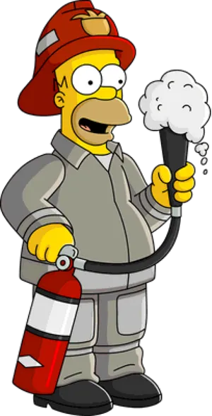 Animated Firefighter With Extinguisher PNG image