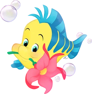 Animated Flounder With Bubbles PNG image