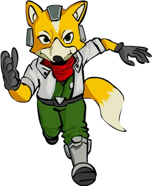 Animated Fox Characterin Pilot Gear PNG image