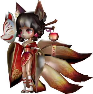 Animated Fox Spiritin Traditional Attire