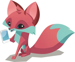 Animated Foxwith Smartphone PNG image