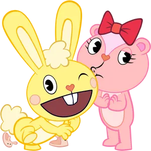 Animated Friends Yellow Bunny Pink Bear PNG image