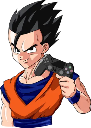 Animated Gamer Character Holding Controller PNG image
