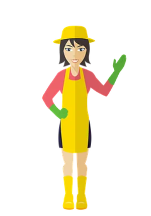 Animated Gardener Woman Yellow Outfit