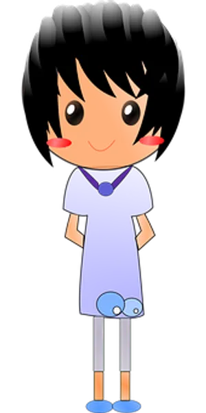 Animated Girl Characterin Blue Dress