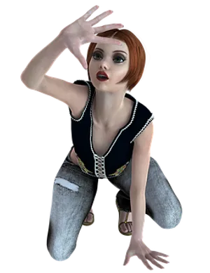 Animated Girl Crouching Pose