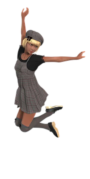 Animated Girl Dancingin Plaid Dress