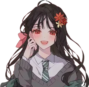 Animated Girl Floral Hairpiece Smile.jpg PNG image