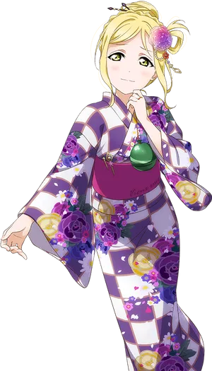Animated Girl In Floral Kimono PNG image
