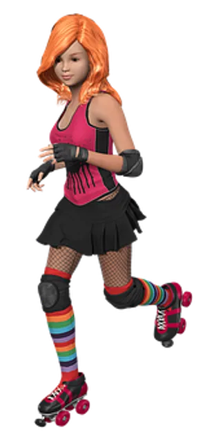 Animated Girl Roller Skating