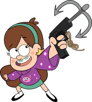 Animated Girl With Grapple Gun PNG image