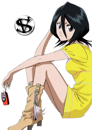 Animated Girl Yellow Dress Boots PNG image