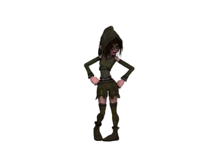 Animated Girlin Green Outfit