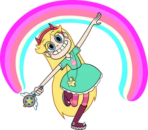 Animated Girlwith Magic Wandand Rainbow PNG image