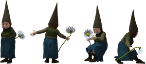 Animated Gnome With Flower Sequence PNG image