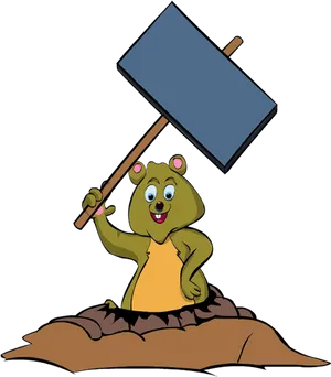 Animated Gopher Holding Signboard PNG image