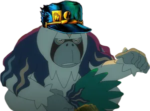 Animated Gorilla Wearing Jotaro Hat PNG image