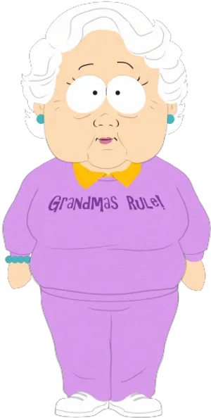 Animated Grandma Character Purple Outfit PNG image