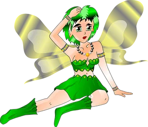 Animated Green Elf Girl Sitting PNG image