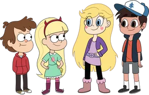 Animated Groupof Four Characters PNG image