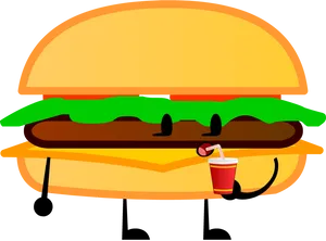 Animated Hamburger Character PNG image