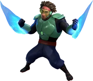 Animated Hero With Energy Blades PNG image
