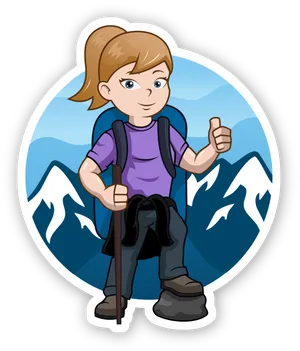 Animated Hiker Girl Mountain Backdrop PNG image