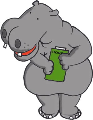 Animated Hippo Holding Book PNG image
