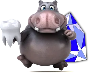 Animated Hippo With Toothand Shield PNG
