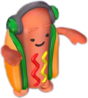 Animated Hot Dog Character With Headphones PNG image