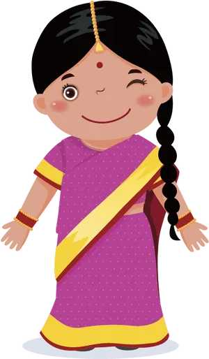 Animated Indian Girlin Traditional Saree PNG image