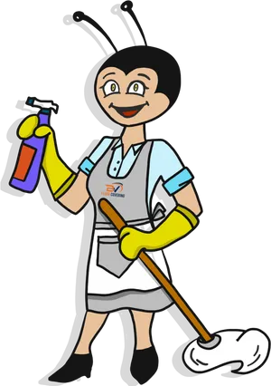 Animated Janitor Bee Cleaning Illustration PNG image