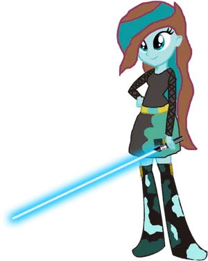 Animated Jedi Ponywith Blue Lightsaber PNG
