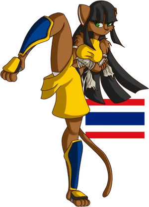 Animated Kickboxing Catwith Thai Flag PNG image