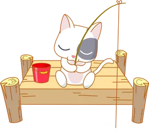 Animated Kitten Fishing On Dock PNG