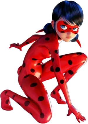 Animated Ladybug Heroine Crouch Pose PNG image