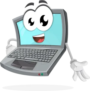 Animated Laptop Character Holding Pointer PNG image