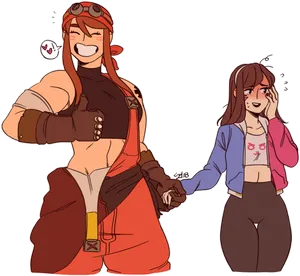 Animated Lesbian Couple Holding Hands PNG image