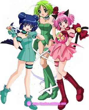 Animated Magical Girls Group Pose PNG image