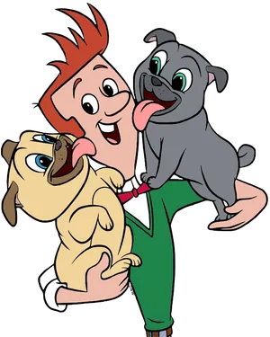 Animated Man Holding Two Puppies