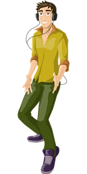 Animated Man Listeningto Music