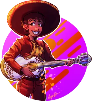 Animated Mariachi Guitar Player PNG image