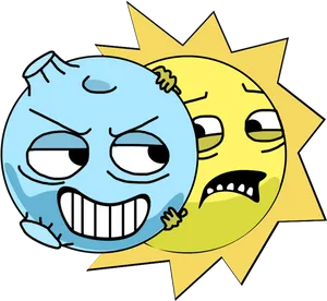 Animated Moonand Sun Characters PNG image