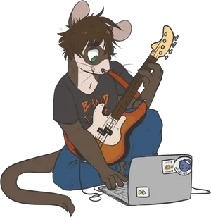 Animated Mouse Playing Guitarand Laptop PNG image