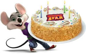 Animated Mousewith Birthday Cake PNG image
